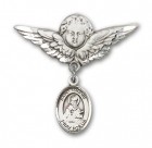 Pin Badge with St. Isidore of Seville Charm and Angel with Larger Wings Badge Pin