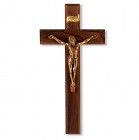 Goldtone Salerno Corpus Walnut Wall Crucifix - 11 inch