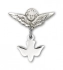 Baby Pin with Holy Spirit Charm and Angel with Smaller Wings Badge Pin
