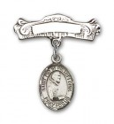 Pin Badge with St. Pio of Pietrelcina Charm and Arched Polished Engravable Badge Pin