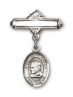 Pin Badge with St. John Bosco Charm and Polished Engravable Badge Pin