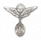 Pin Badge with St. Francis of Assisi Charm and Angel with Larger Wings Badge Pin