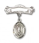Pin Badge with St. Lazarus Charm and Arched Polished Engravable Badge Pin