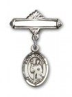 Pin Badge with St. Maurus Charm and Polished Engravable Badge Pin