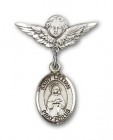Pin Badge with St. Lillian Charm and Angel with Smaller Wings Badge Pin