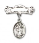 Pin Badge with St. Boniface Charm and Arched Polished Engravable Badge Pin