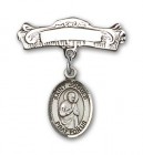 Pin Badge with St. Isaac Jogues Charm and Arched Polished Engravable Badge Pin