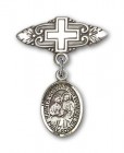 Pin Badge with Sts. Cosmas &amp; Damian Charm and Badge Pin with Cross