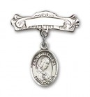 Pin Badge with St. Philomena Charm and Arched Polished Engravable Badge Pin