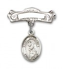 Pin Badge with St. Margaret Mary Alacoque Charm and Arched Polished Engravable Badge Pin