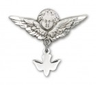 Baby Pin with Holy Spirit Charm and Angel with Larger Wings Badge Pin
