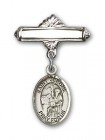 Pin Badge with St. Jerome Charm and Polished Engravable Badge Pin