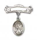 Pin Badge with St. Alphonsus Charm and Arched Polished Engravable Badge Pin