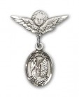 Pin Badge with St. Fiacre Charm and Angel with Smaller Wings Badge Pin