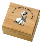 First Communion Girl's Maple Wood Keepsake Box