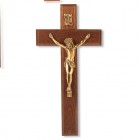 Walnut Wood Wall Crucifix Beveled Edge - 10 inch