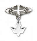Pin with Holy Spirit Charm and Badge Pin with Cross