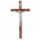 Silver-tone Corpus and Walnut Finish Wall Crucifix - 10 inch