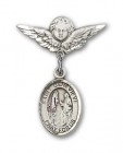 Pin Badge with St. Genevieve Charm and Angel with Smaller Wings Badge Pin