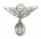 Pin Badge with St. Joseph Charm and Angel with Larger Wings Badge Pin