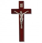 Small Dark Cherry Wall Crucifix with Pewter Jesus Figure - 7 inch