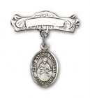 Pin Badge with St. Gabriel Possenti Charm and Arched Polished Engravable Badge Pin