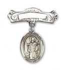 Pin Badge with St. Wolfgang Charm and Arched Polished Engravable Badge Pin