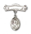 Pin Badge with St. Thomas More Charm and Arched Polished Engravable Badge Pin