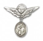 Pin Badge with St. Columbanus Charm and Angel with Larger Wings Badge Pin