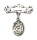 Pin Badge with St. Anastasia Charm and Arched Polished Engravable Badge Pin