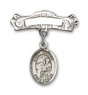 Pin Badge with St. Jerome Charm and Arched Polished Engravable Badge Pin