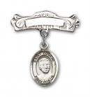 Pin Badge with St. Eugene de Mazenod Charm and Arched Polished Engravable Badge Pin