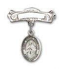 Pin Badge with St. Maria Goretti Charm and Arched Polished Engravable Badge Pin