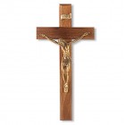 Wide Edge Slimline Walnut Wall Crucifix - 12 inch