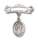 Pin Badge with St. Genevieve Charm and Arched Polished Engravable Badge Pin