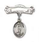 Pin Badge with St. Victor of Marseilles Charm and Arched Polished Engravable Badge Pin
