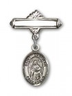 Pin Badge with St. Deborah Charm and Polished Engravable Badge Pin