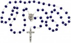 First Communion Blue Glass Rosary with Chalice Centerpiece