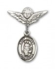 Pin Badge with St. Hubert of Liege Charm and Angel with Smaller Wings Badge Pin