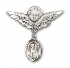 Pin Badge with St. Thomas More Charm and Angel with Larger Wings Badge Pin