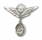 Pin Badge with Sts. Cosmas &amp; Damian Charm and Angel with Larger Wings Badge Pin