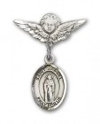 Pin Badge with St. Samuel Charm and Angel with Smaller Wings Badge Pin