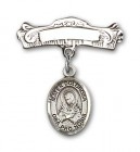 Pin Badge with Mater Dolorosa Charm and Arched Polished Engravable Badge Pin
