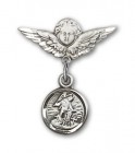 Baby Pin with Guardian Angel Charm and Angel with Smaller Wings Badge Pin