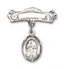 Pin Badge with St. Zachary Charm and Arched Polished Engravable Badge Pin