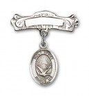 Pin Badge with Holy Spirit Charm and Arched Polished Engravable Badge Pin
