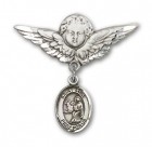 Pin Badge with St. Luke the Apostle Charm and Angel with Larger Wings Badge Pin