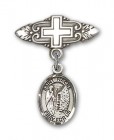 Pin Badge with St. Fiacre Charm and Badge Pin with Cross