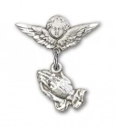 Baby Pin with Praying Hands Charm and Angel with Smaller Wings Badge Pin
