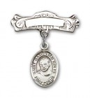Pin Badge with St. Maximilian Kolbe Charm and Arched Polished Engravable Badge Pin